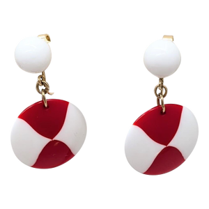 Vintage 1950s Signed Crown Trifari White & Red Drop Clip Earrings- 2 Pieces