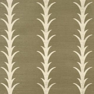 SAMPLE - Schumacher x Celerie Kemble Acanthus Stripe Sisal Wallpaper In Juniper For Sale