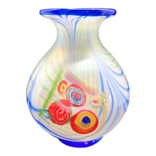 Vintage MCM Murano Style Millefiori Glass Vase For Sale