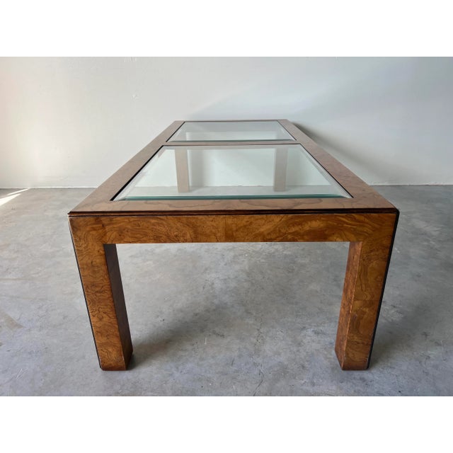 Wood Vintage John Widdicomb Burl Wood Glass Top Cocktail Table For Sale - Image 7 of 12