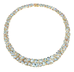 Nina Zhou Ocean Life Aquamarine, Topaz & Pink Sapphire Collar Necklace in 14k Gold
