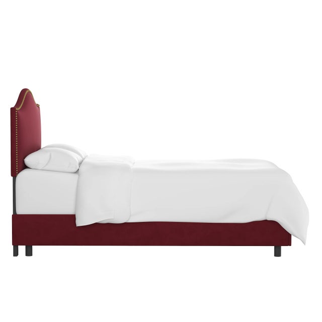 Transitional Ashland Bed in Berry Classic Velvet, Twin For Sale - Image 3 of 6