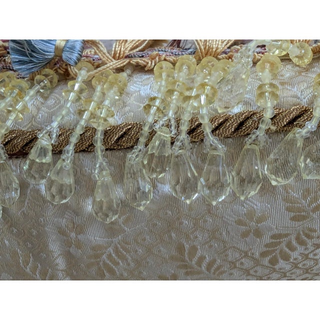 Custom Scalamandre Silk Pillows With Weave Applique and Tasseled and Beaded Crystal Fringe For Sale - Image 10 of 11