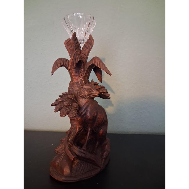 Antique Black Forest Vase Holder Fox with Crystal Vase, 1920s For Sale - Image 3 of 6