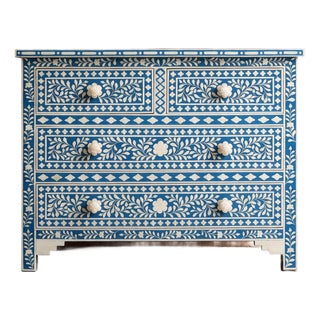 Arabesque Bone Inlay Four-Drawer Chest – Blue by House of Jaipur For Sale