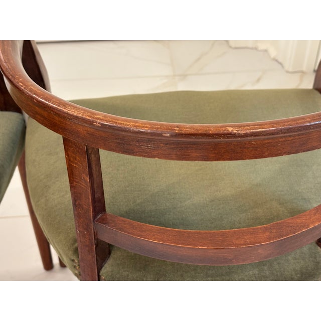 Petite Scale Mid-Century Italian Walnut Horseshoe Rail Back Armchairs - A Pair For Sale - Image 15 of 18