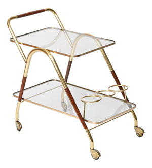 Brass and Walnut Bar Cart by Cesare Lacca, Italy, 1950s