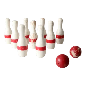 Antique Bowling Game Skittles Set With Box