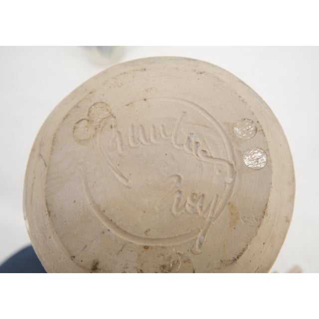 Pair of Ceramic White & Flow Blue Artist Signed Vase Shape Table Lamps MINT For Sale - Image 9 of 9