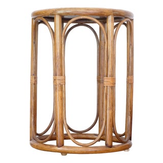 Vintage Italian Round Rattan Bamboo Side Table For Sale