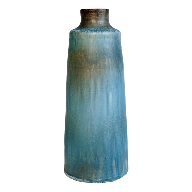 Studio Ceramic Vase with Anthracite-Turquoise Gradient Glaze from Lu and Gerd Grove, Germany, 1960s For Sale