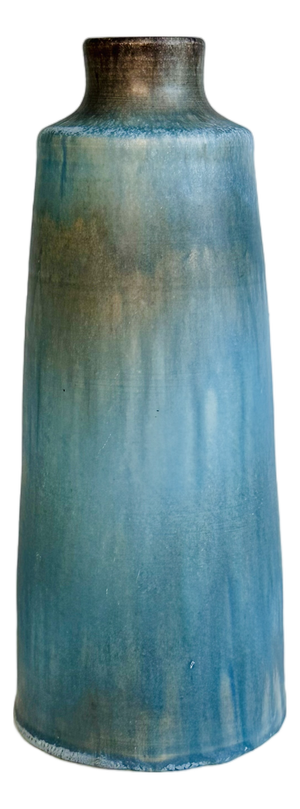 Studio Ceramic Vase with Anthracite-Turquoise Gradient Glaze from Lu and Gerd Grove, Germany, 1960s