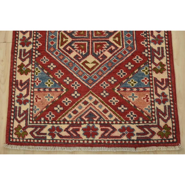 Red Kazak Runner 2’1” X 6’1” Red Wool Tribal Hand-Knotted Oriental Rug For Sale - Image 8 of 11