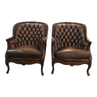 Tufted Burnished Leather Club Chairs - a Pair For Sale