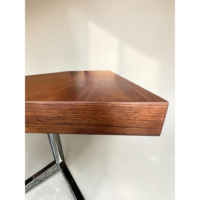 Brown Large Vintage Executive Desk in Walnut and Chrome in the style of Florence Knoll, 1970s For Sale - Image 8 of 12