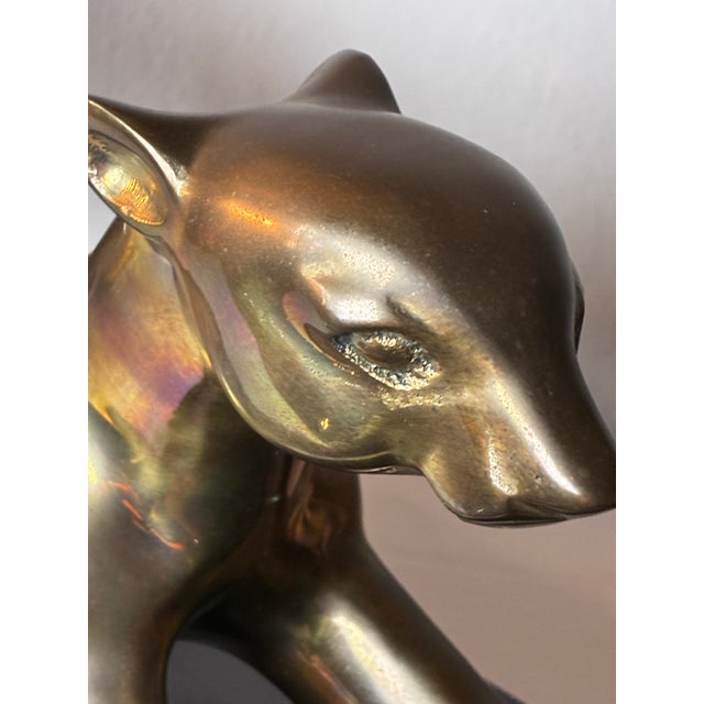 Vintage 1987 Solid Brass Panther Sculpture on Black Base – 23” Long, 14.8 LBS For Sale - Image 4 of 12