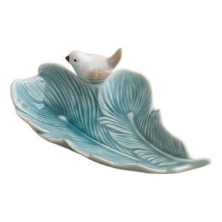 Ceramic Bionic Leaf and Bird Storage Tray For Sale