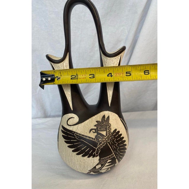 Arthur Lucario (Acoma / Laguna Pueblo) Wedding Vase – Hand Etched Redware Ceramic – Signed R & v Lucario For Sale - Image 10 of 11