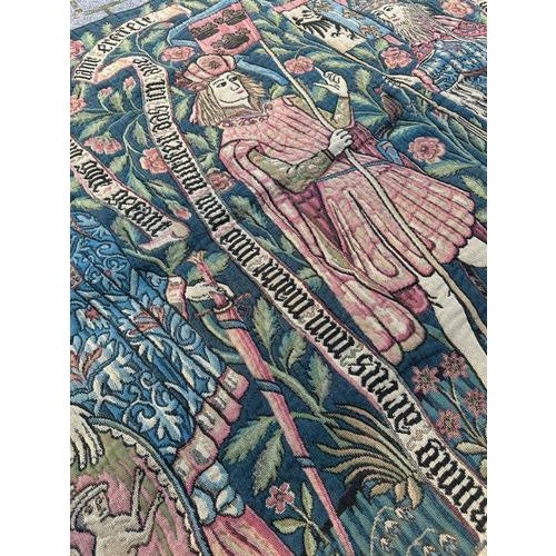 Blue Vintage Medieval Style Jacquard The Knights Tapestry in the style of Aubusson, 1960s For Sale - Image 8 of 18