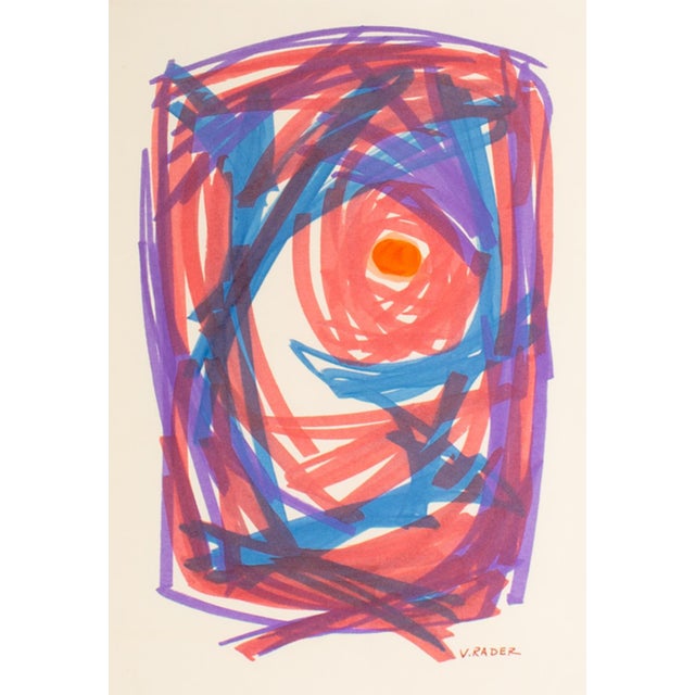 A marker drawing by the American artist Vern Rader (1924-2017). This abstract work depicts a red circle surrounded by...