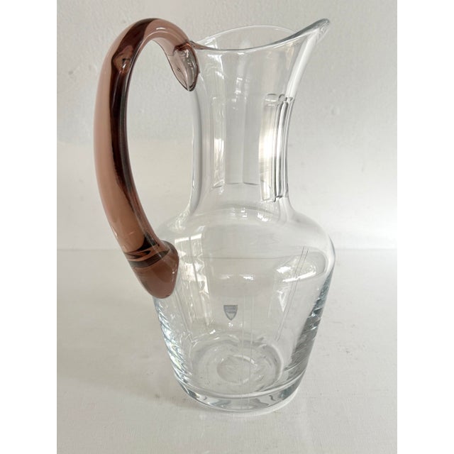 Contemporary Vintage Orrefors Sweden Glass Pitcher With Pink Handle For Sale - Image 3 of 10