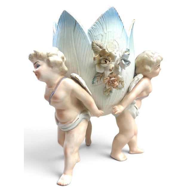 1950's Lenwile Ardalt Porcelain 3 Cherub Floral Planter Vase For Sale - Image 14 of 16