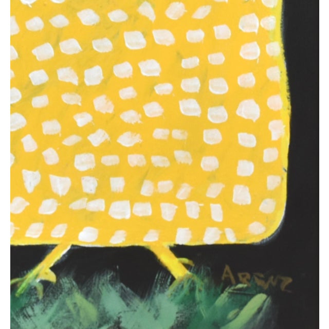 Yellow & White Spotted Folk Art Chicken Hen Painting by Ruth Arenz Including the Antiqued Gold Wood Frame For Sale - Image 4 of 6