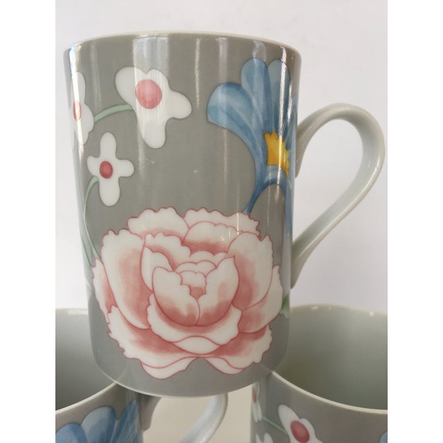 Contemporary Set of Three - Fitz and Floyd Mugs in "Chanson Des Fleurs" Pattern Made in Japan For Sale - Image 3 of 12