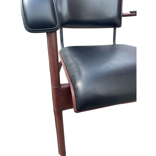 Stitched Leather Rocking Chair by Jacques Adnet, 1950s For Sale - Image 9 of 12