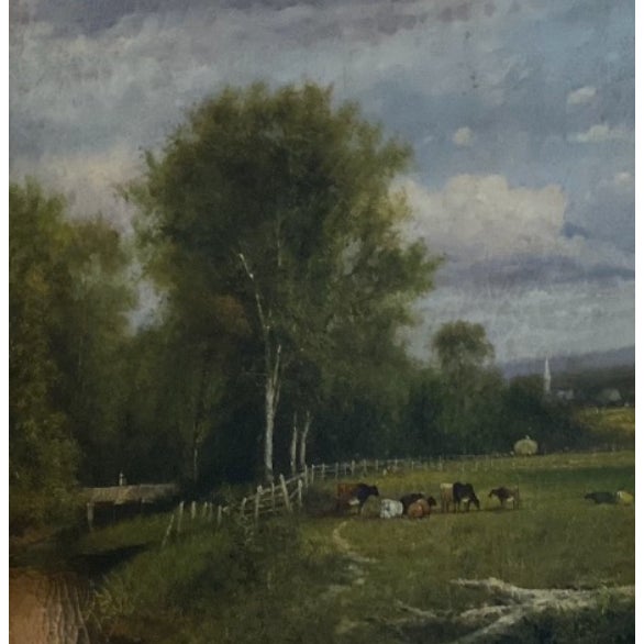 Traditional Pastoral Landscape Oil Painting in a Rustic Pine Frame / English Country Side Scene For Sale In Phoenix - Image 6 of 7