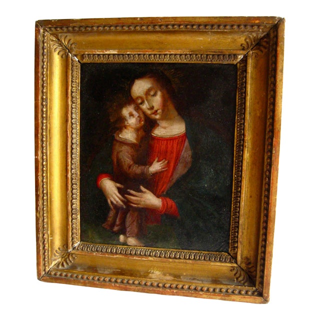 Mother and Child 18 Century Painting on Copper For Sale