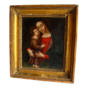 Mother and Child 18 Century Painting on Copper