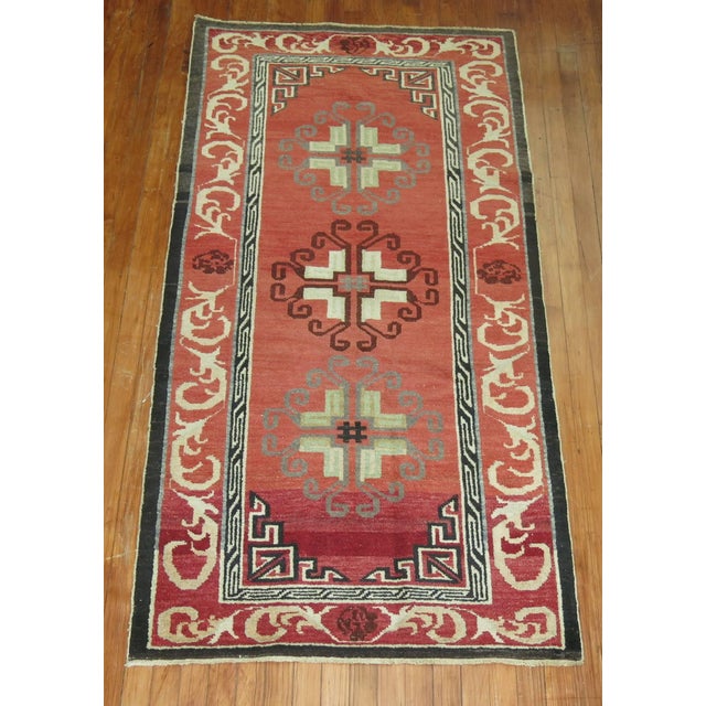 Traditional Zabihi Collection Red Vintage Turkish Rug Inspired by 19th Century Khotan Rugs - 3'2" x 6'3" For Sale - Image 3 of 6