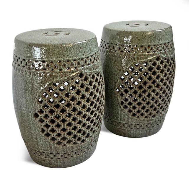 Ceramic Medallion Green Garden Stool For Sale - Image 9 of 9