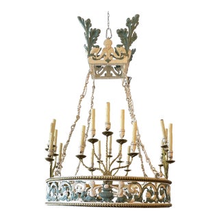 Antique Early 20th Century Painted Iron 20-Light Chandelier For Sale