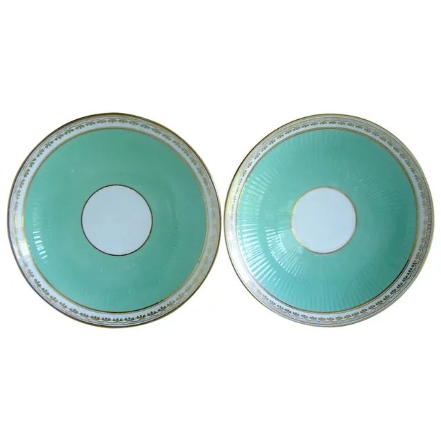 1850 Antique English Minton Porcelain Ribbed Turquoise Serving Plates - A Pair For Sale - Image 10 of 10