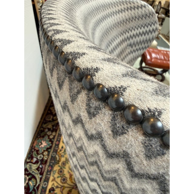 Chevron Printed Wool Felt Wingback Chair For Sale - Image 9 of 12