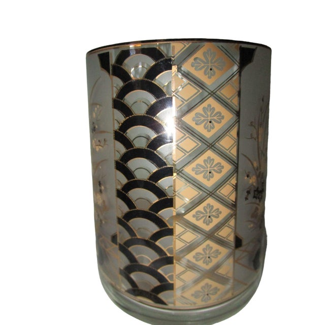 Glass Vintage Culver Imari Style Pitcher Pinched Spout Black, Gold and Frost Pattern For Sale - Image 7 of 9