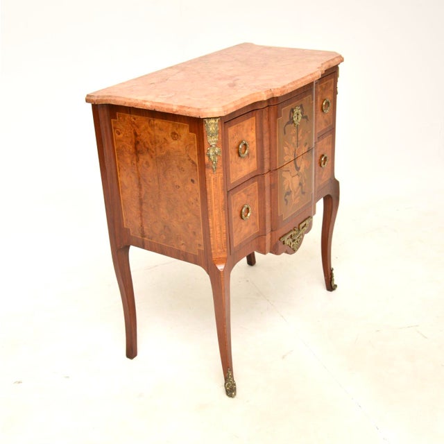 Antique French Marble Top Inlaid Commode, 1890 For Sale - Image 3 of 13