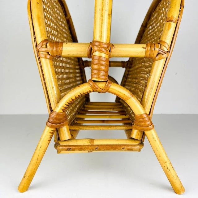 Wood Vintage Bamboo and Vienna Straw Magazine Rack, 1960s For Sale - Image 7 of 11