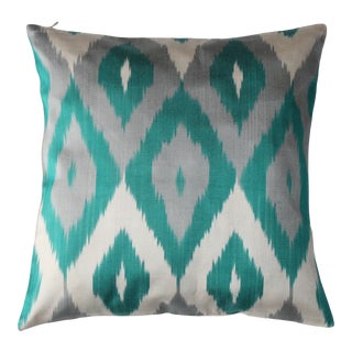 Contemporary Silk Ikat Bohemian Throw Pillow 16 X 16 For Sale