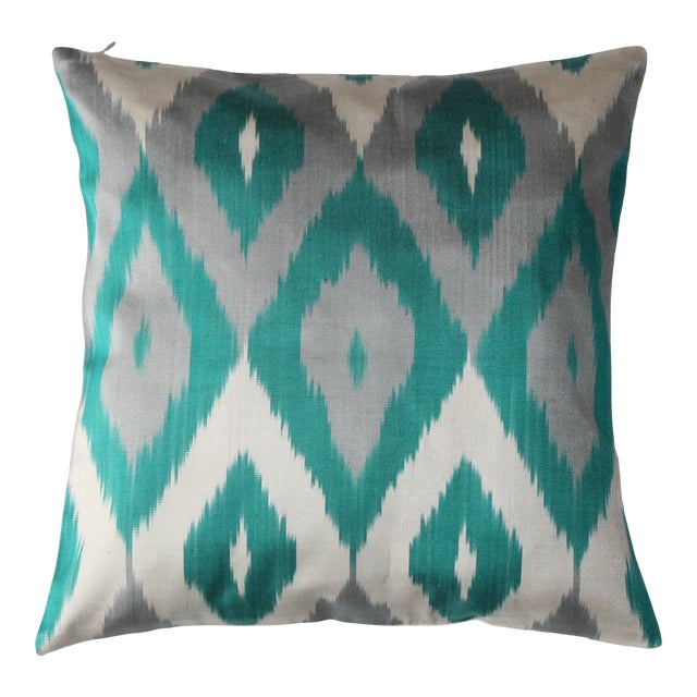 Contemporary Silk Ikat Bohemian Throw Pillow 16 X 16 For Sale