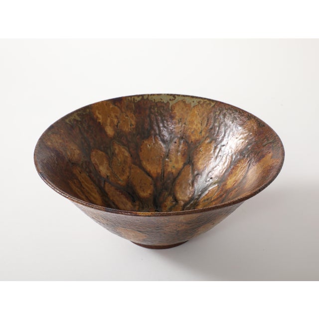 1950's Studio Made Mottled Pottery Decorative Bowl For Sale - Image 12 of 14