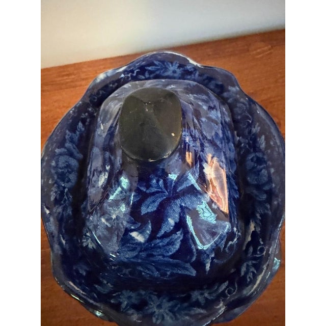 18th Century Staffordshire Flow Blue Transferware Sugar Bowl & Lid Enoch Wood Cupid Design With Make Do Handle For Sale In Portland, ME - Image 6 of 13