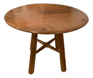 Andrianna Shamaris Midcentury Couture Teak Round Table with Butterflies Inlaid