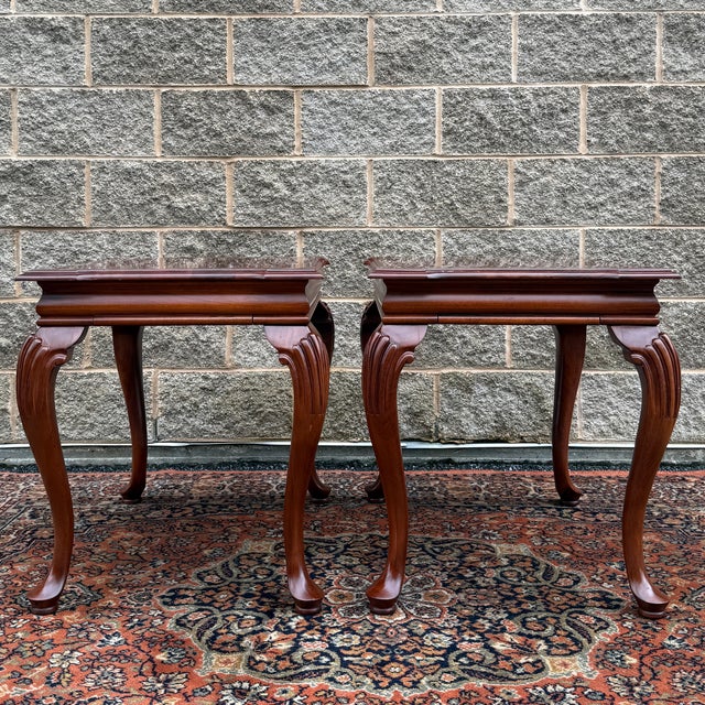 Auburn 1990s Knob Creek Penn Manor Collection Queen Anne Solid Cherry Tea Tables - A Pair (31-8224) For Sale - Image 8 of 17