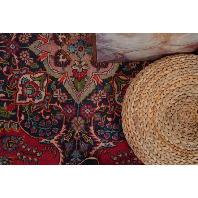 Persian 1970s Vintage Persian Handmade Wool 10x13 Red Floral Area Rug For Sale - Image 3 of 11