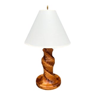 Midcentury Checkerboard Wood Lamp For Sale