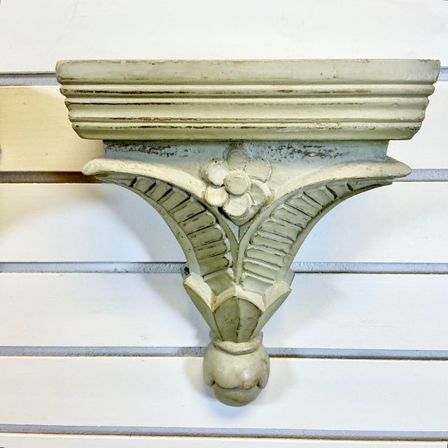 Vintage Coastal Traditional Hand Carved Wooden Painted Wall-Mounted Shelves - A Pair, Palm Fronds Accent For Sale - Image 17 of 17