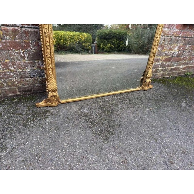Large Antique English Arched Top Gilt Overmantle Mirror, 1800s For Sale - Image 5 of 8